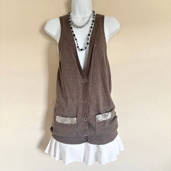 Hollister Vintage Y2K Brown Taupe Cardigan Sweater with Silver Sequins, Size S - Picture 1 of 16